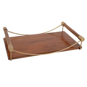 the urban port 15-inch rectangular wood serving tray with matte gold trim, brown and gold