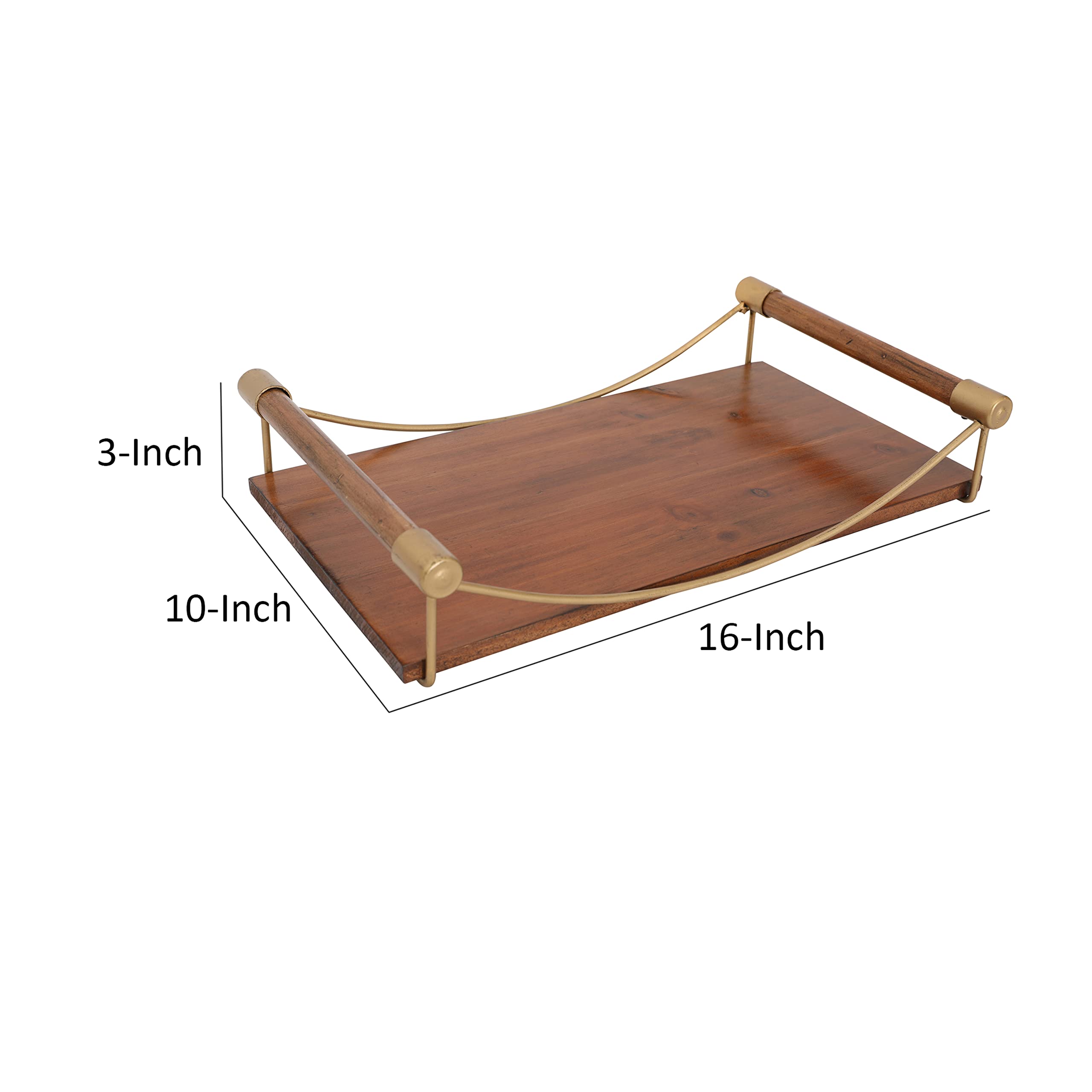 The Urban Port 15-Inch Rectangular Wood Serving Tray with Matte Gold Trim, Brown and Gold