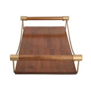 The Urban Port 15-Inch Rectangular Wood Serving Tray with Matte Gold Trim, Brown and Gold