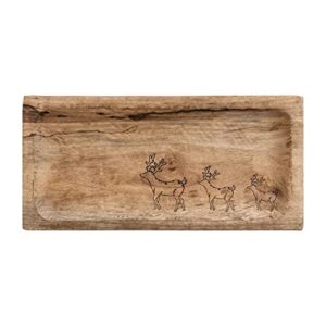 one holiday way 11.75-inch rustic wood christmas serving tray w/laser cut reindeer design - xmas deer serveware tabletop dish decor - farmhouse winter wooden tableware platter plate charcuterie board
