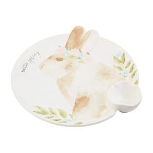 mud pie ceramic watercolor bunny chip and dip with debossed sentiment, 13 1/4" white