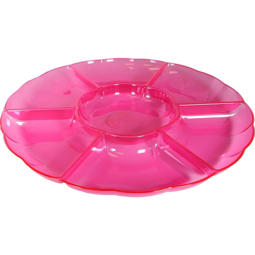 Premium Pink Plastic Compartment Chip & Dip Tray - 16" (Pack Of 1) - Unique, Elegant & Durable Serveware For Parties, Appetizers & Snacks