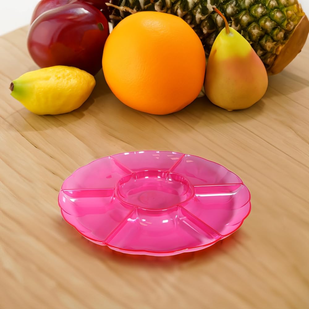 Premium Pink Plastic Compartment Chip & Dip Tray - 16" (Pack Of 1) - Unique, Elegant & Durable Serveware For Parties, Appetizers & Snacks