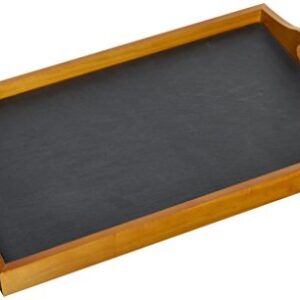 Creative Home Pine Wood and Slate Insert Rectangular Serving Tray with Handles, 9.8" L x 15.5" W, Natural Finish