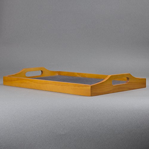 Creative Home Pine Wood and Slate Insert Rectangular Serving Tray with Handles, 9.8" L x 15.5" W, Natural Finish