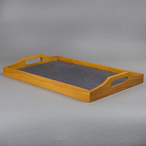 Creative Home Pine Wood and Slate Insert Rectangular Serving Tray with Handles, 9.8" L x 15.5" W, Natural Finish