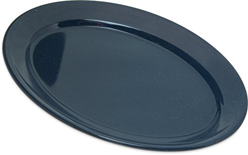 Carlisle FoodService Products Dallas Ware Reusable Plastic Oval Platter with Rim for Home and Restaurant, Melamine, 12 x 8.5 Inches, Café Blue, (Pack of 24)