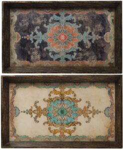 rustic chic by a&b home set of 2 painted wooden serving trays, multi