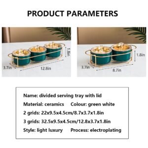 RUNLAIKEJI Ceramic Divided Serving Tray, Snack Serving Tray with Lid, Appetizer Serving Tray, Dip Trays for Parties, Removable Compartment Bowls for Snacks, Condiments, Food, Appetizers