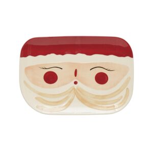 creative co-op hand-painted stoneware santa platter, red and white