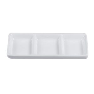 doitool 2 pcs white ceramic serving platter pure white ceramic 3- compartment appetizer serving tray rectangular divided sauce dishes for spice dish soy sauce (15cm x 6. 5cm/ white)