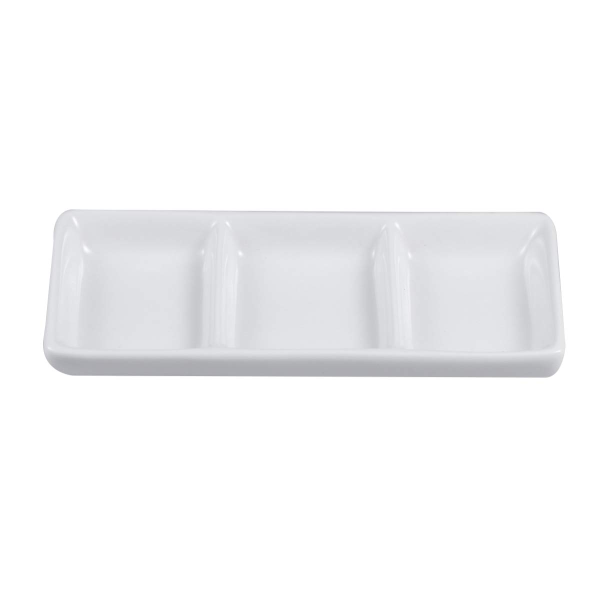 DOITOOL 2 Pcs White Ceramic Serving Platter Pure White Ceramic 3- Compartment Appetizer Serving Tray Rectangular Divided Sauce Dishes for Spice Dish Soy Sauce (15cm x 6. 5cm/ White)