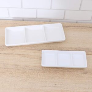 DOITOOL 2 Pcs White Ceramic Serving Platter Pure White Ceramic 3- Compartment Appetizer Serving Tray Rectangular Divided Sauce Dishes for Spice Dish Soy Sauce (15cm x 6. 5cm/ White)