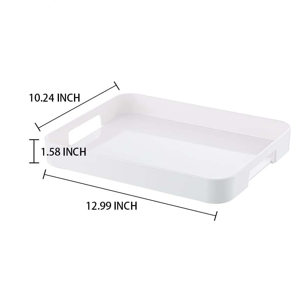 Plastic Serving Tray with Handles Rectangular in White 12.99inchx10.24Inch, Breakfast Tray Reusable Charcuterie, Food, Snack, Dessert Platters, Used in Bedroom, Kitchen, Living Room, Bathroom…