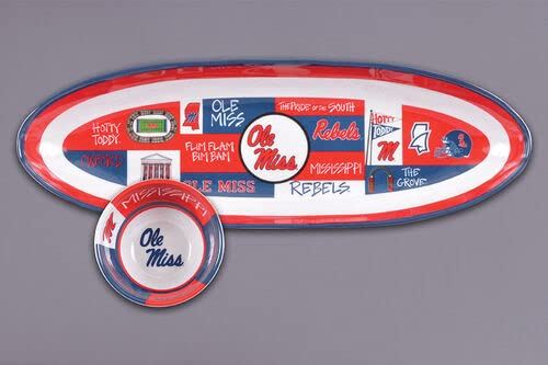 Magnolia Lane University of Mississippi Ole Miss Football Heavyweight Melamine Chip and Dip, Set of 2, Kitchen Accessories