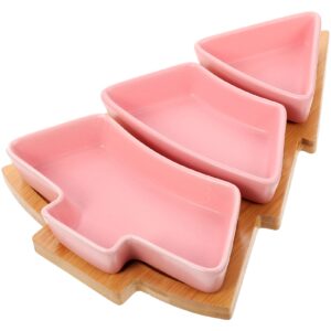 angoily christmas tree shaped platter ceramic christmas serving tray for entertaining, food serving platter with base for appetizer, snacks, fruit, candy dessert for xmas party (pink,26.4cm)