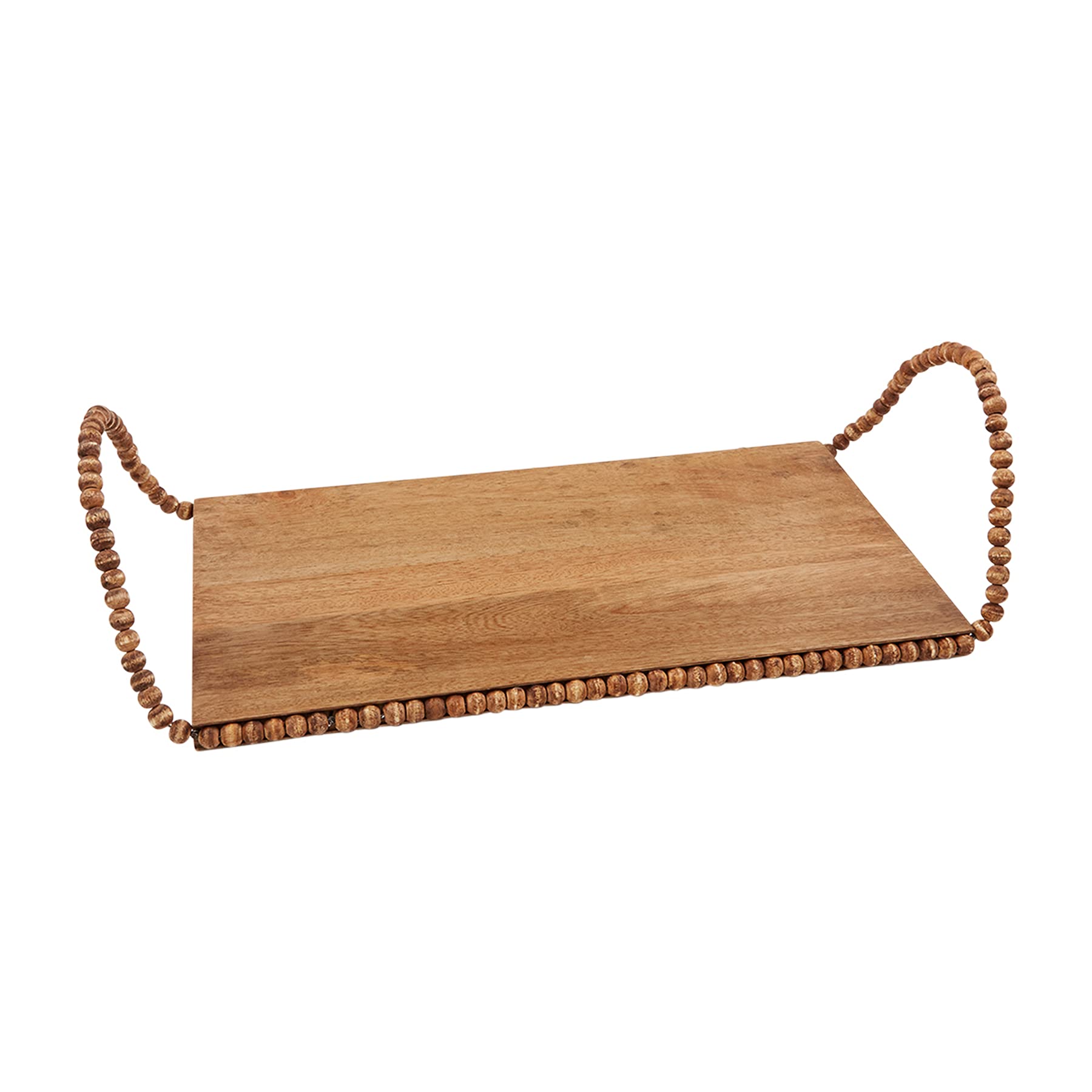 Mud Pie Brown Bead Wood Serving Tray, Small, 22 1/2" x 9"