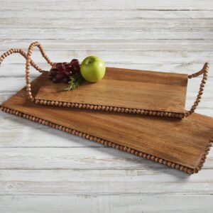 Mud Pie Brown Bead Wood Serving Tray, Small, 22 1/2" x 9"