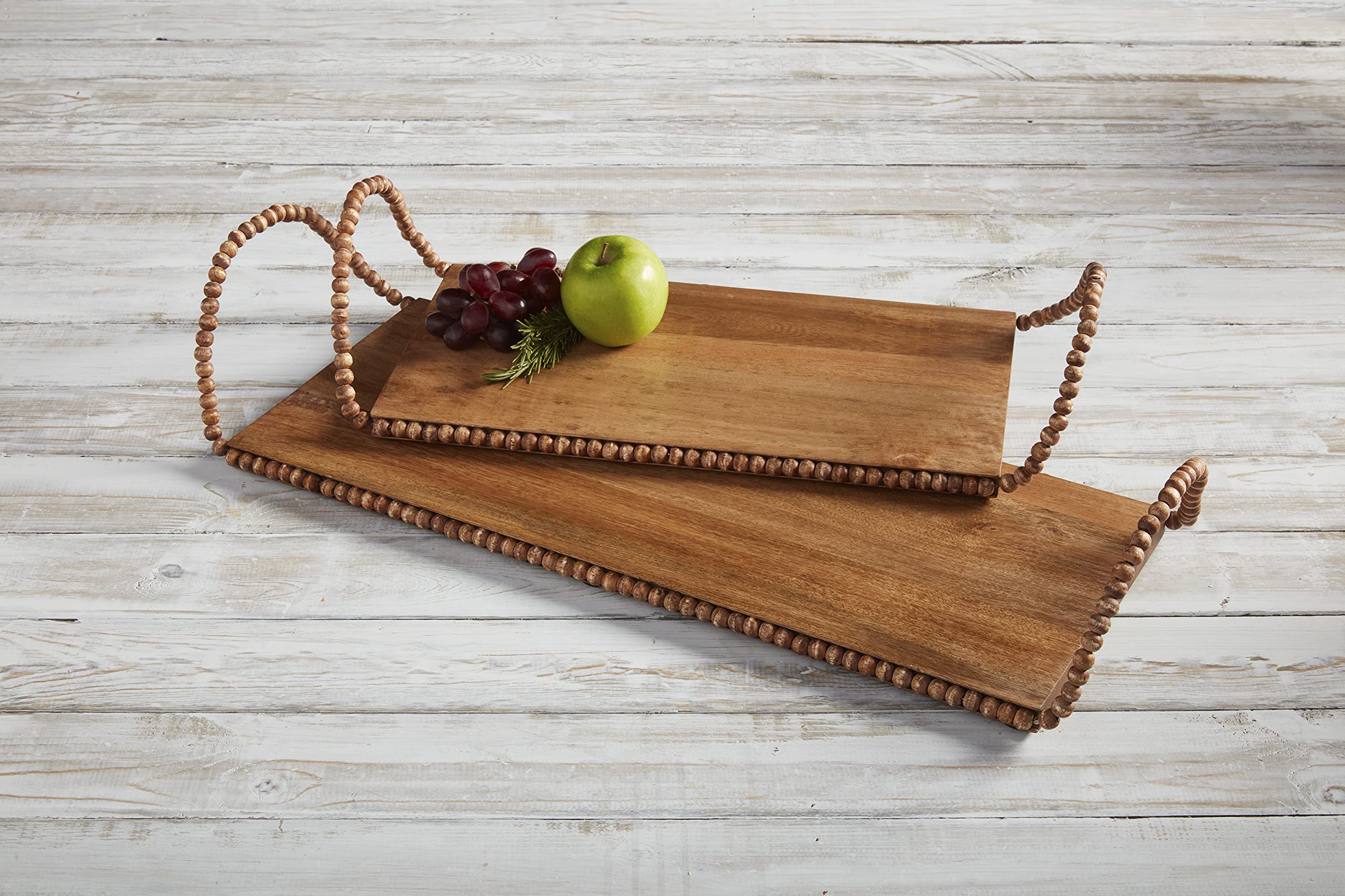 Mud Pie Brown Bead Wood Serving Tray, Small, 22 1/2" x 9"