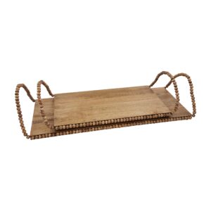 Mud Pie Brown Bead Wood Serving Tray, Small, 22 1/2" x 9"