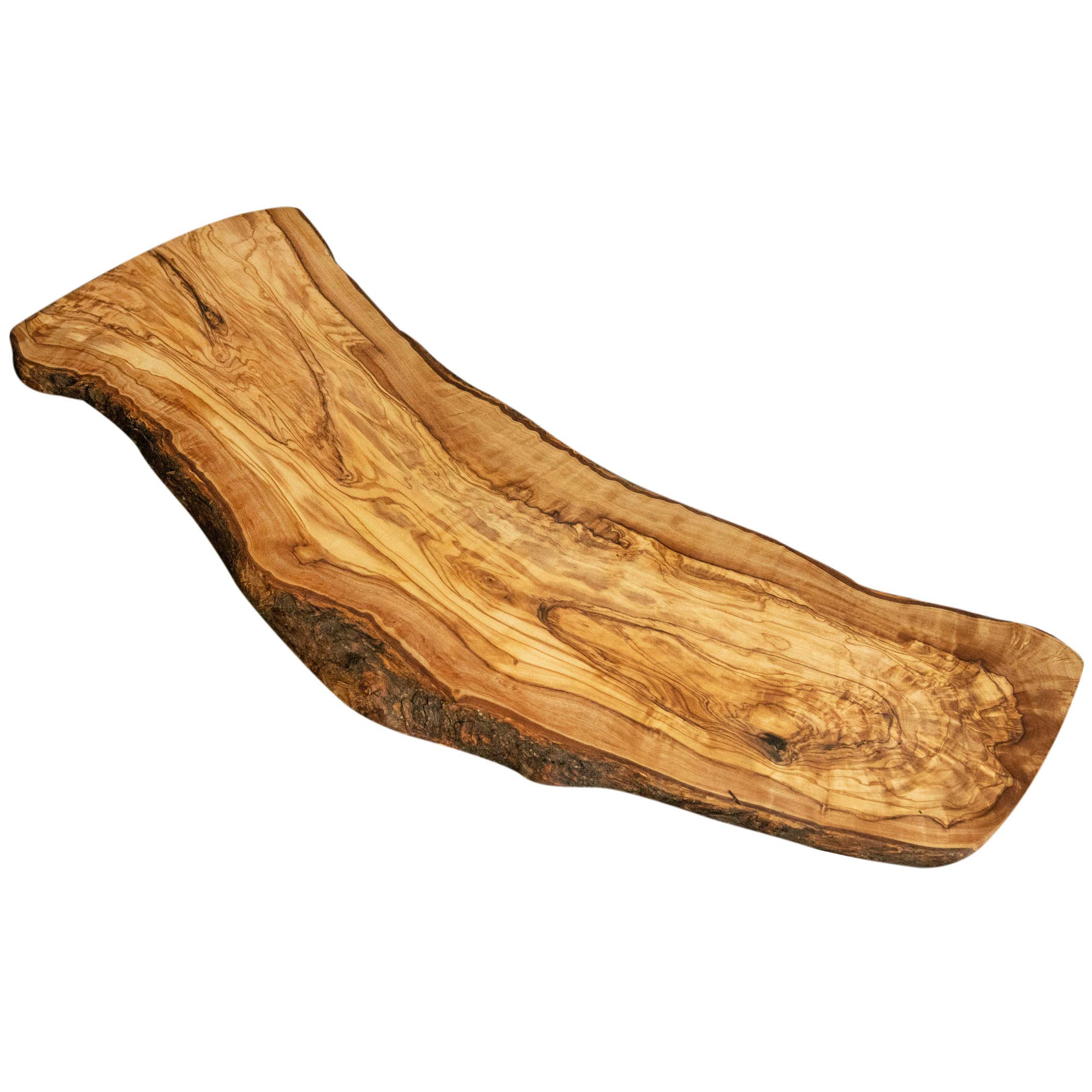 Tramanto Long Cheese Board 24 Inch Olive Wood Luxury Server, Live Bark with Raw Edge