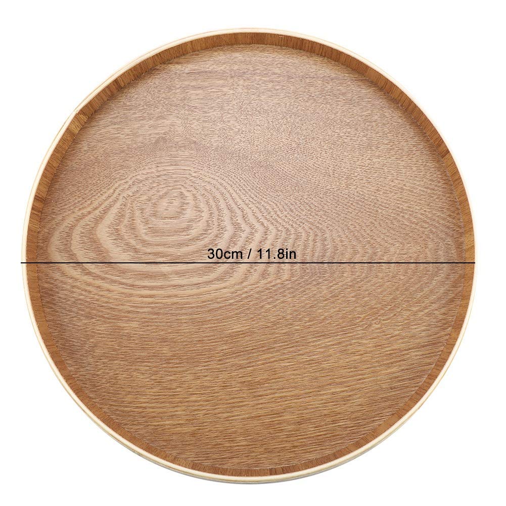 Simlug Serving Tray,Wooden Serving Plate Wooden Round Serving Tray, Natural Wood Plate for Tea Set Fruits Food Home Decoration(30cm)
