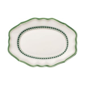 villeroy & boch french garden green line oval platter, 14.5 in, premium porcelain, white/green