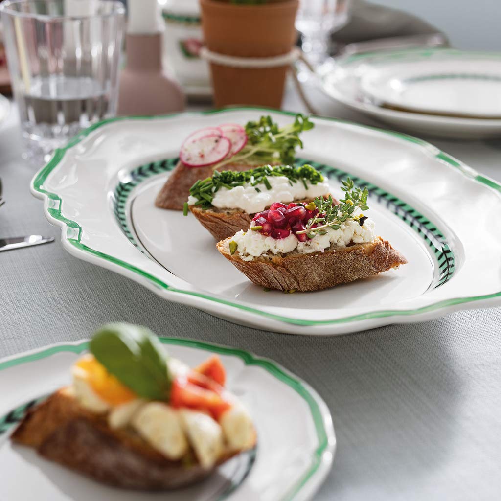 Villeroy & Boch French Garden Green Line Oval Platter, 14.5 in, Premium Porcelain, White/Green