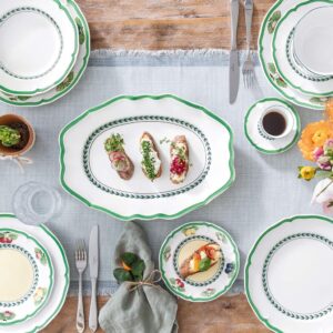 Villeroy & Boch French Garden Green Line Oval Platter, 14.5 in, Premium Porcelain, White/Green