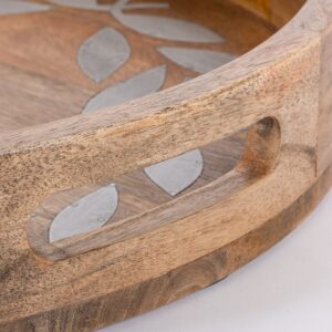 Heritage Collection Mango Wood Round Tray With Letter"R"