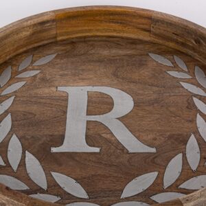 Heritage Collection Mango Wood Round Tray With Letter"R"