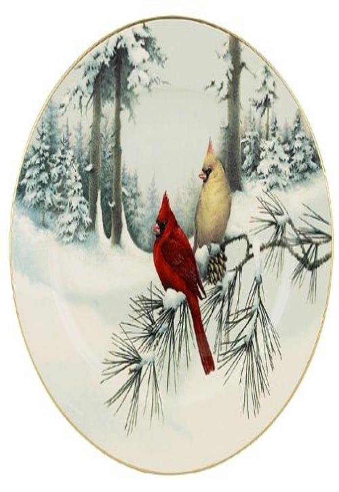 Lenox Winter Greetings Scenic 16-Inch Gold-Banded Fine China Oval Serving Platter