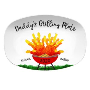 camcam handprint custom grilling plate personalized platter for father's day daddy's handprints of dad and son daughter serving trays plates fish dish, steak, 10'' x 14''