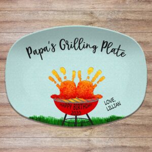 Camcam Handprint Custom Grilling Plate Personalized Platter For Father's Day Daddy's Handprints Of Dad And Son Daughter Serving Trays Plates Fish Dish, Steak, 10'' x 14''