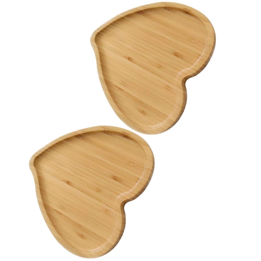 UPKOCH 2pcs Heart Shape Wood Plate Wooden Serving Tray Food Plate for Dessert Snacks Fruit Breakfast Sandwich Bread M