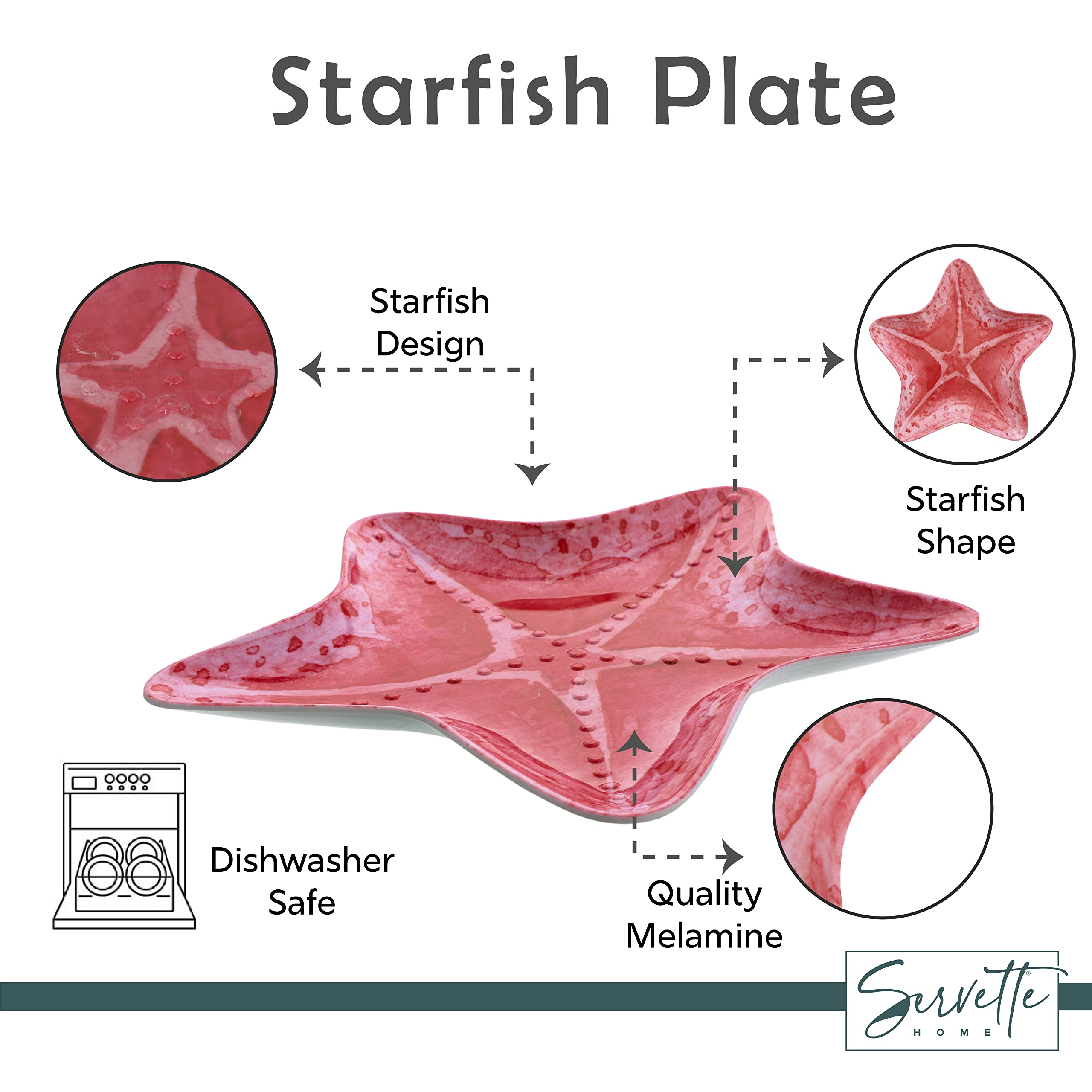 Servette Home Pink Melamine Starfish Plate