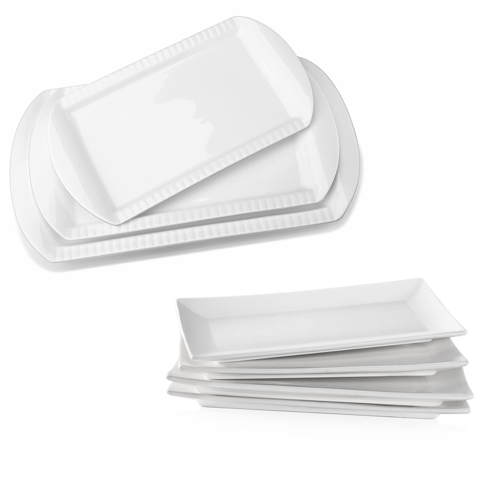 LIFVER Serving Platter Set,16"/14"/12" Large Turkey Platter Set of 3 + 10 Inches Rectangle Serving Plates Set of 4