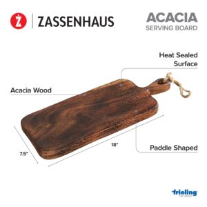 Zassenhaus Acacia Wood Serving Board with Handle, 18-Inch by 7.5-Inch, Natural