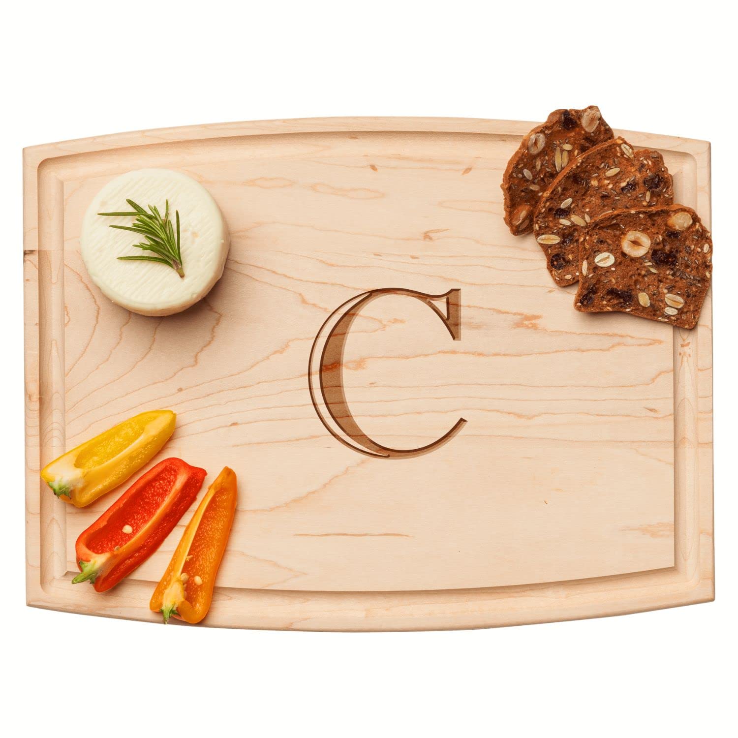 Arched Premium Maple Wood Charcuterie Board - 12 x 9” - Personalize w/Your Initials, Great for Serving & Charcuterie Boards, Makes a Great Holiday Gift