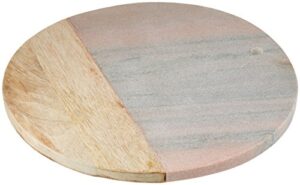 creative co-op pink/grey marble & mango wood round cheese board