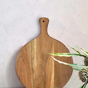 Affinty Decor Wood Cutting Board Round Paddle for Meat Bread Serving Board Charcuterie Board Circular Circle Cutting Board (Brown_12x16")