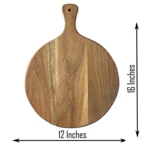 Affinty Decor Wood Cutting Board Round Paddle for Meat Bread Serving Board Charcuterie Board Circular Circle Cutting Board (Brown_12x16")