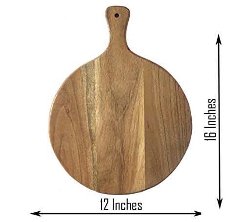 Affinty Decor Wood Cutting Board Round Paddle for Meat Bread Serving Board Charcuterie Board Circular Circle Cutting Board (Brown_12x16")