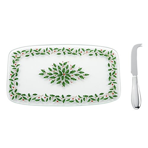 Lenox Holiday Glass Cheeseboard with Knife