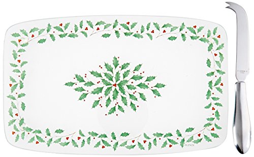 Lenox Holiday Glass Cheeseboard with Knife