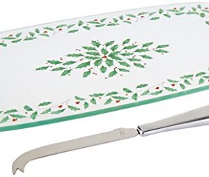 Lenox Holiday Glass Cheeseboard with Knife