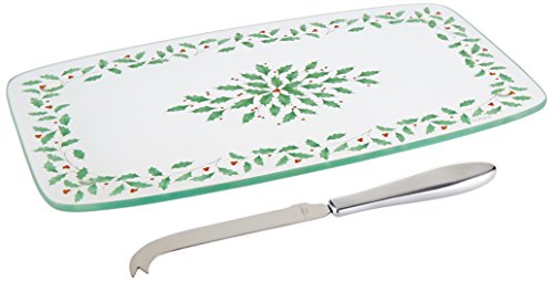 Lenox Holiday Glass Cheeseboard with Knife