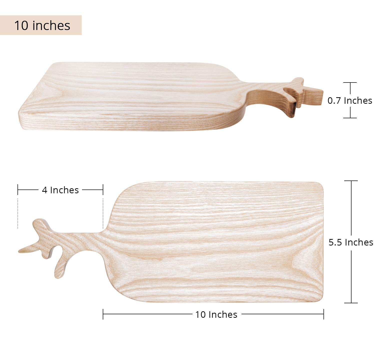 Cubicity JSC Rectangular Wood Tray with Tree Shape Handle 10 x 5.5 Inch, Kitchen Serving Plate Service Tableware Serveware Cheese Snack Platter Wooden Board Minimal Home Décor, Light Brown Ash Wood