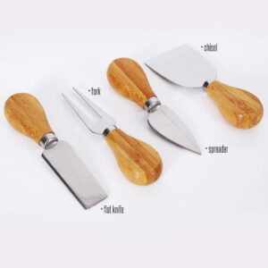 NutriChefKitchen Bamboo Cheese Board Set - Bonus Condiment Cup and 4 Stainless Steel Knives