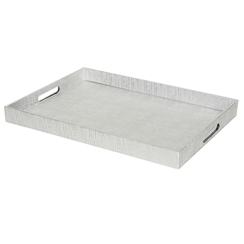 Home Basics Elegant Serving Tray with Handles (Silver), 13.75" x 18.75" x 1.65"